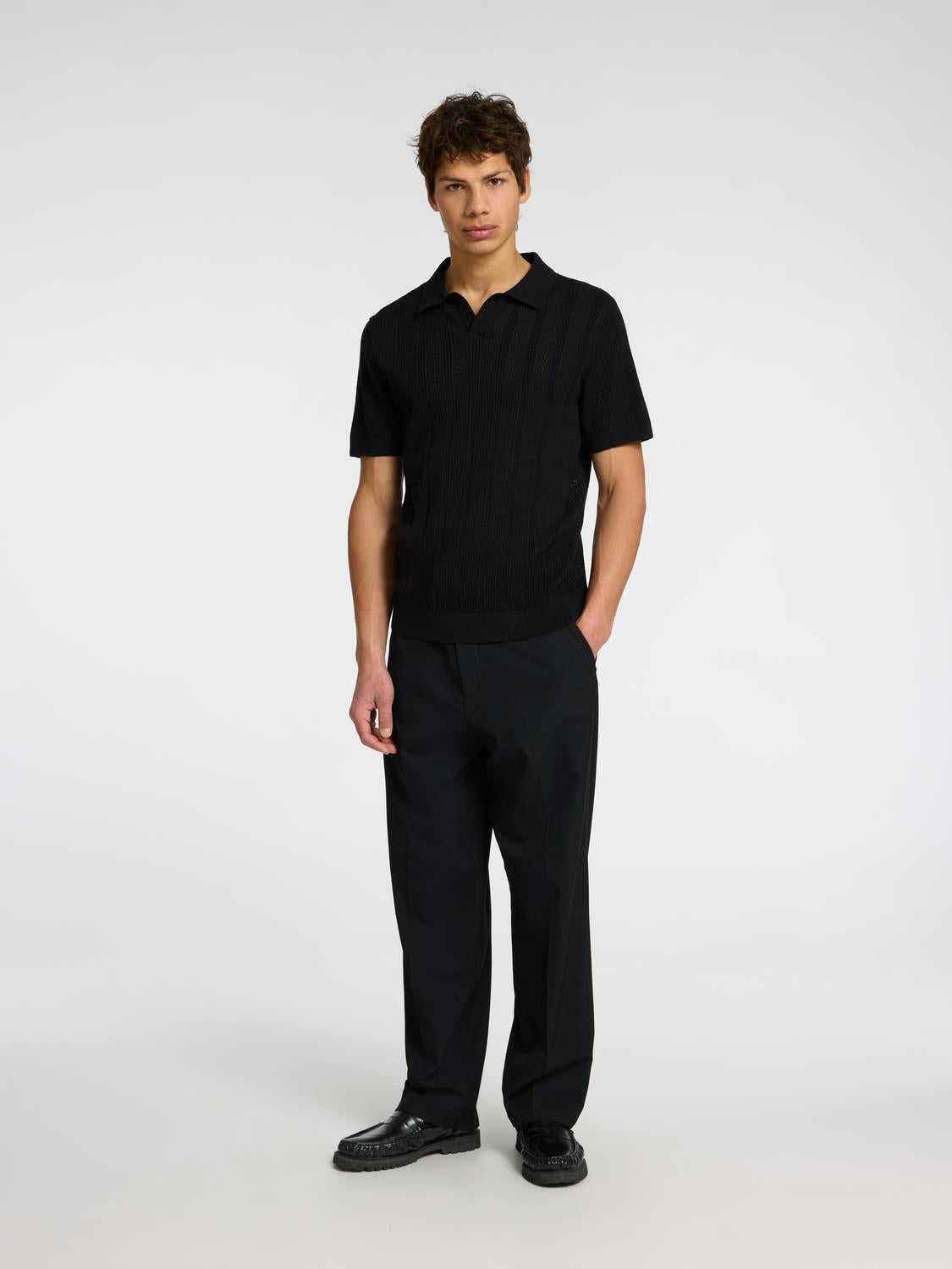 Wells Strikket Polo T-skjorte - Black