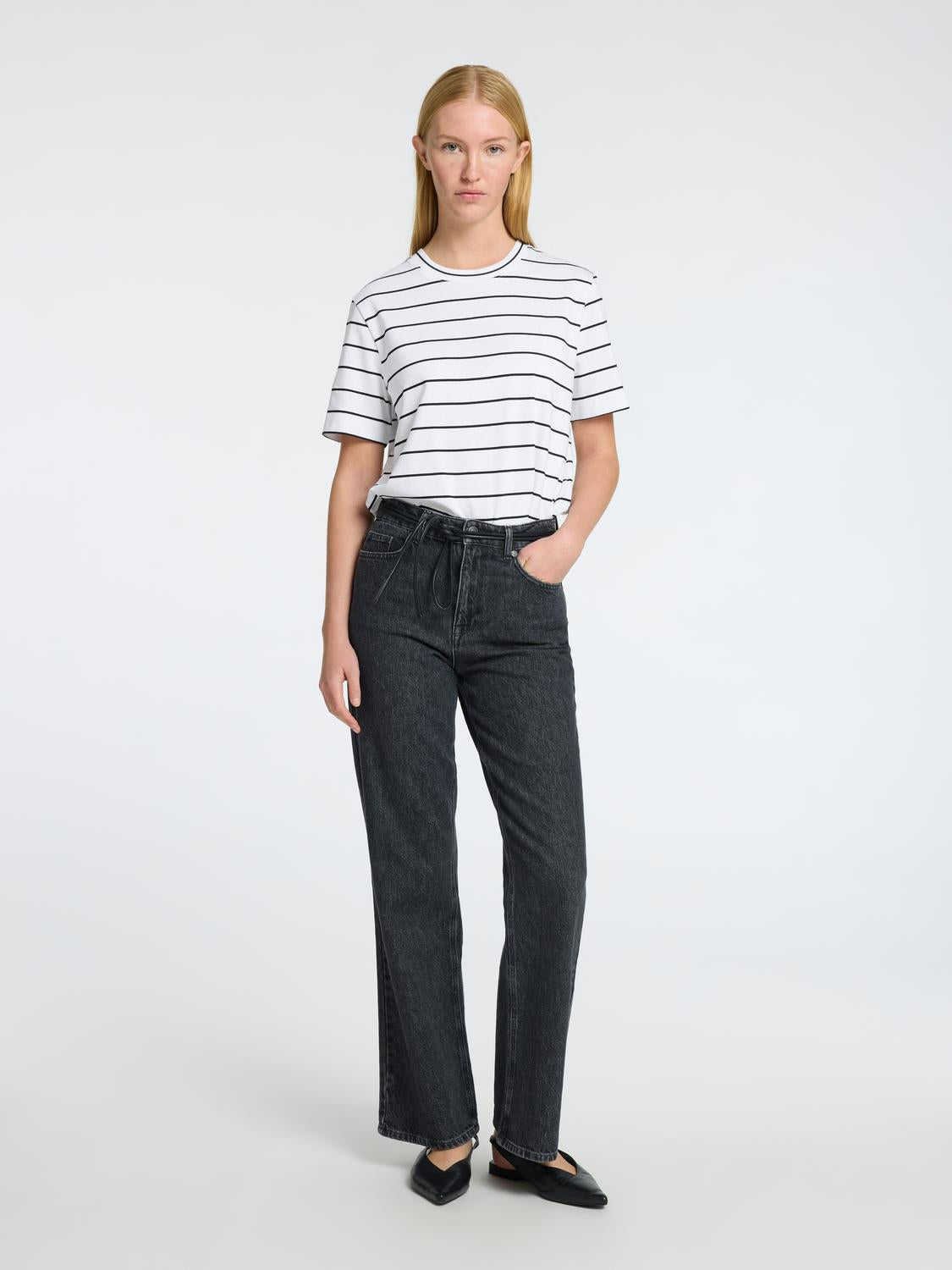 Essential Stripete Boxy - Hvit/ Bright White