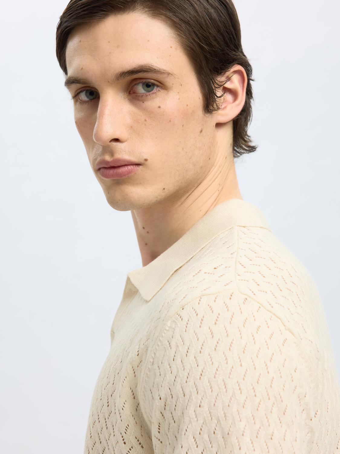 Lino Kort Arm Topp - Beige/ Egret