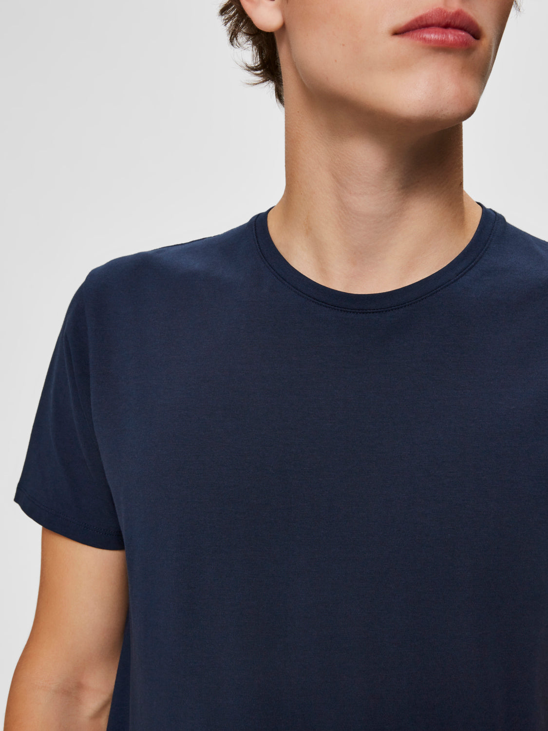 Pima bomull O-neck T-Skjorte - Blå/ Navy