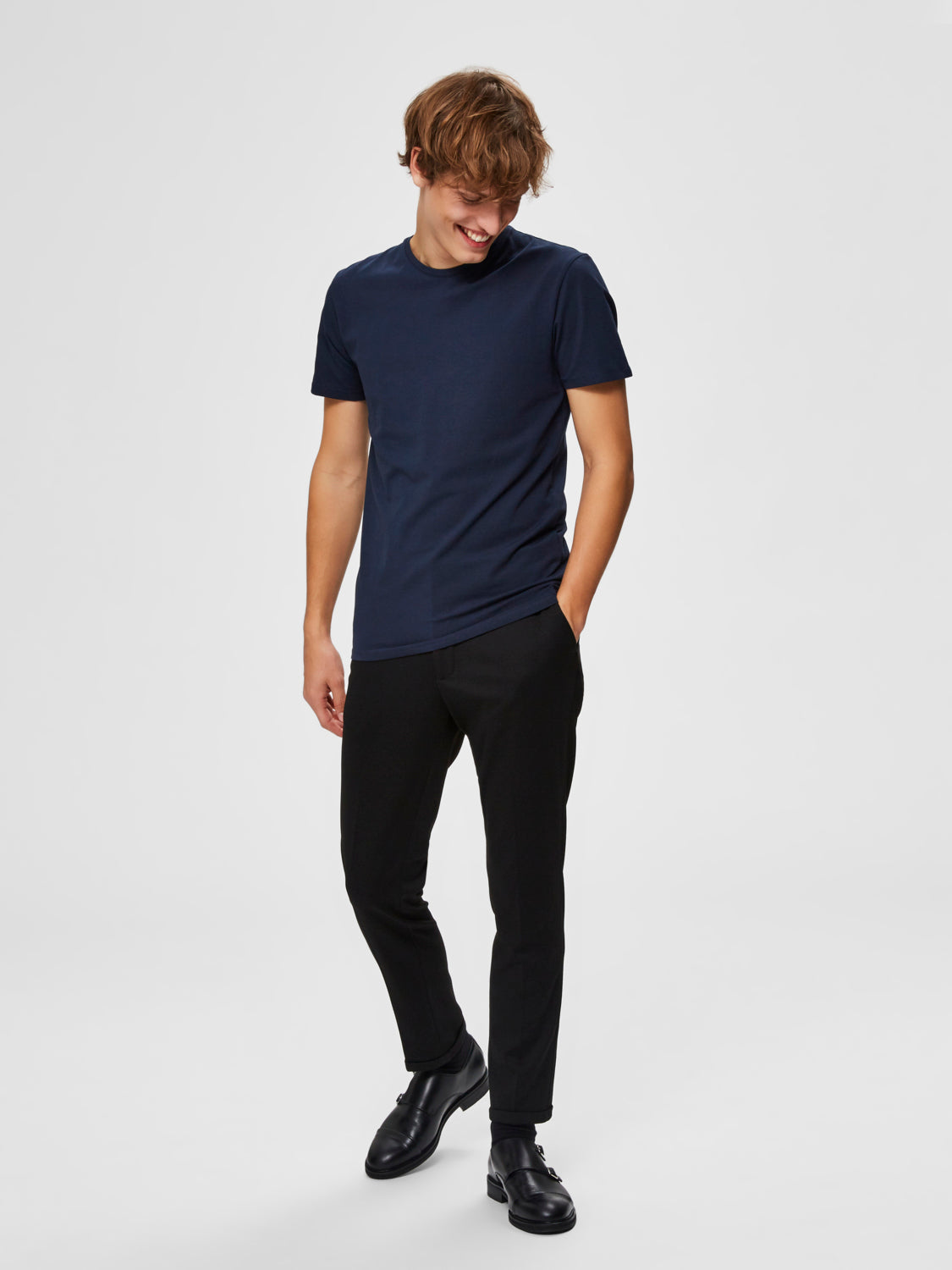 Pima bomull O-neck T-Skjorte - Blå/ Navy