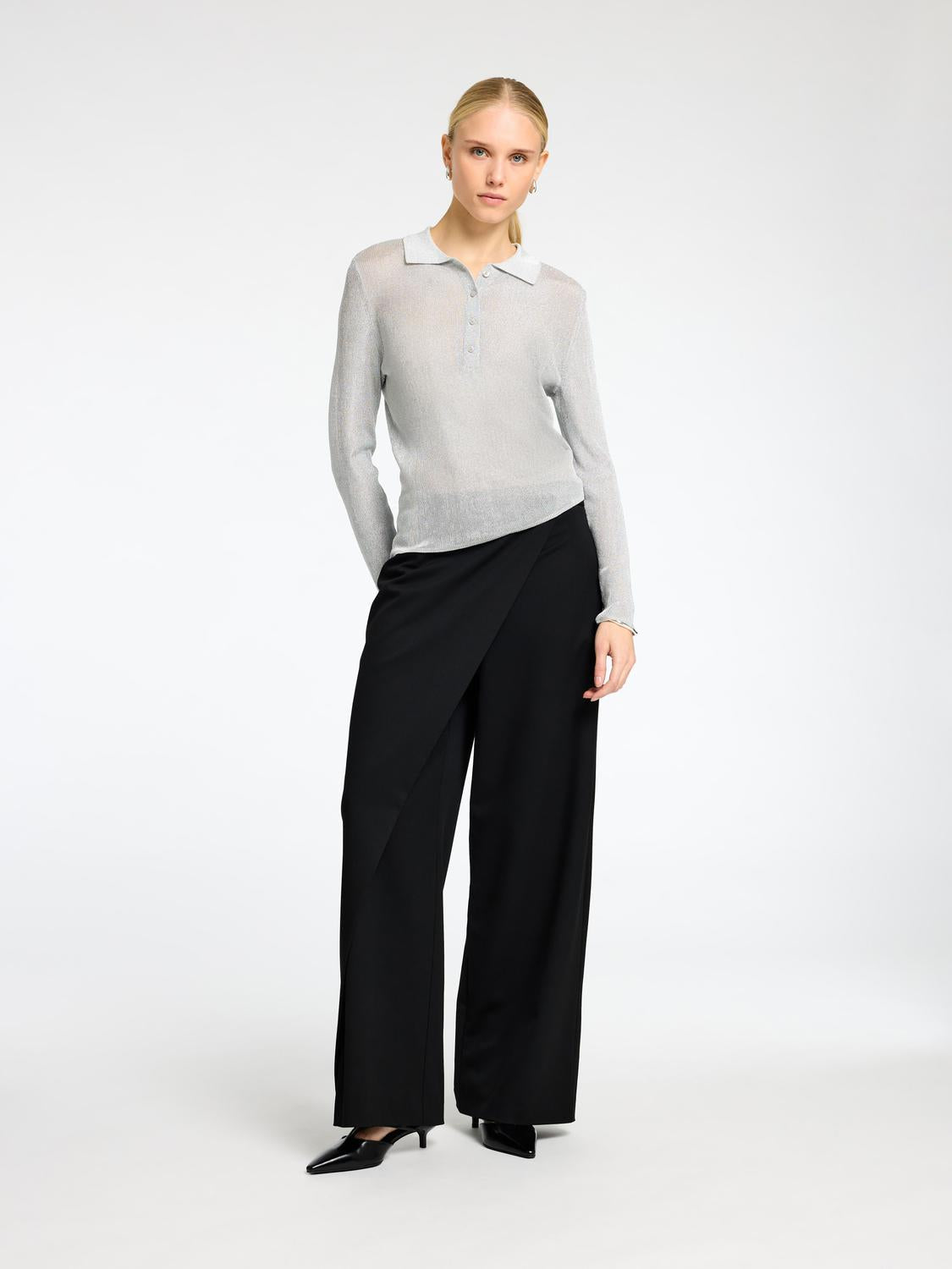 Dagni Strikket Polo-Skjorte - Sølv/ Silver