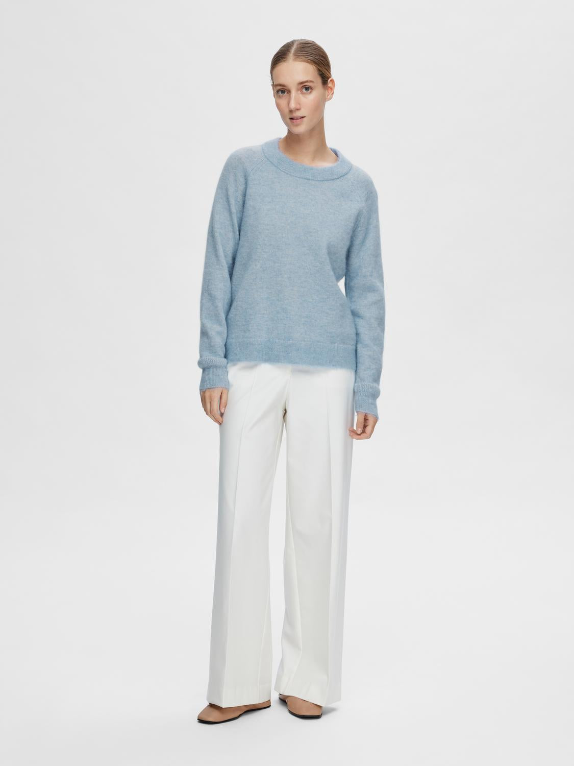 Lulu O-Neck Strikket Genser - Blå/ Cashmere Blue