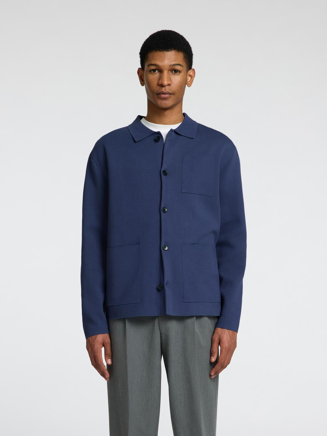 Mike Strikket Polo Cardigan - Blå/ Oceana