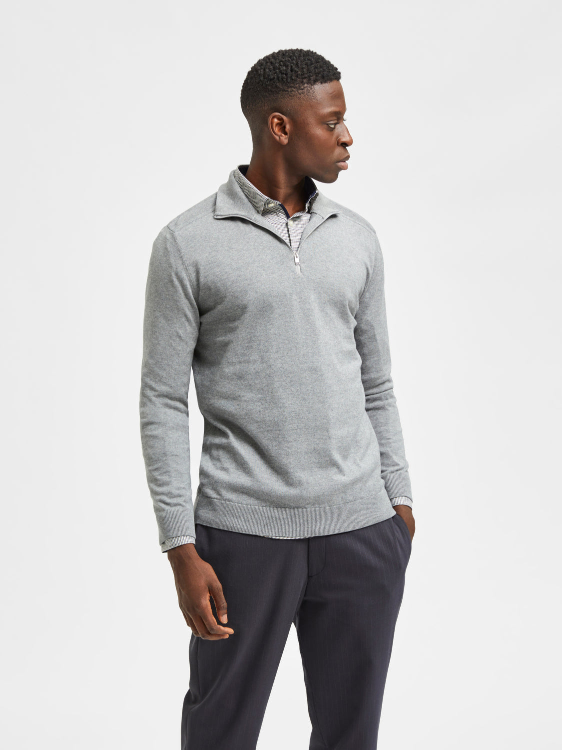 Berg Half Zip Genser - Grå/ Medium Grey Melange