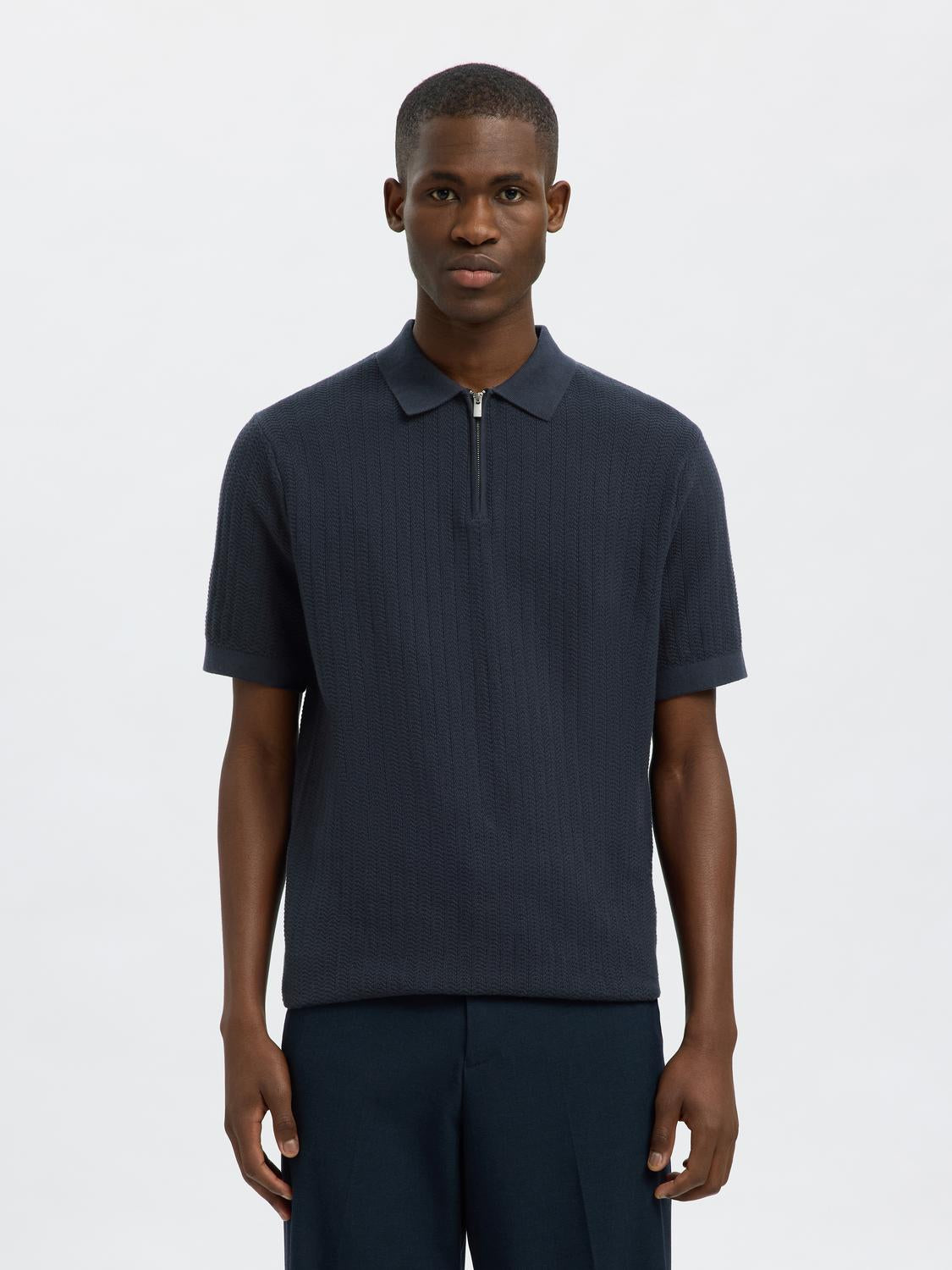 Cran Strikket Half Zip - Blå/ Sky Captain