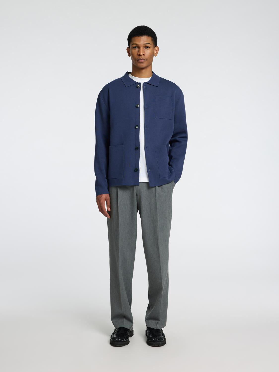 Mike Strikket Polo Cardigan - Blå/ Oceana
