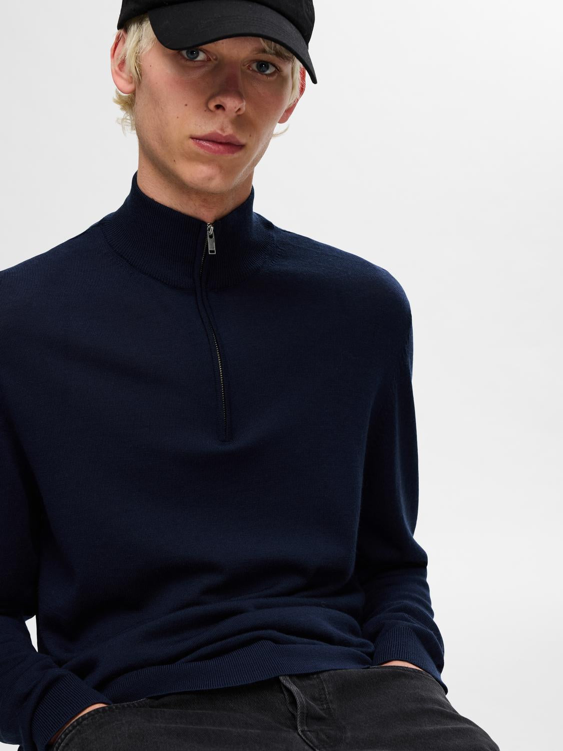 Tray Strikket Merino Half-Zip - Navy Blazer