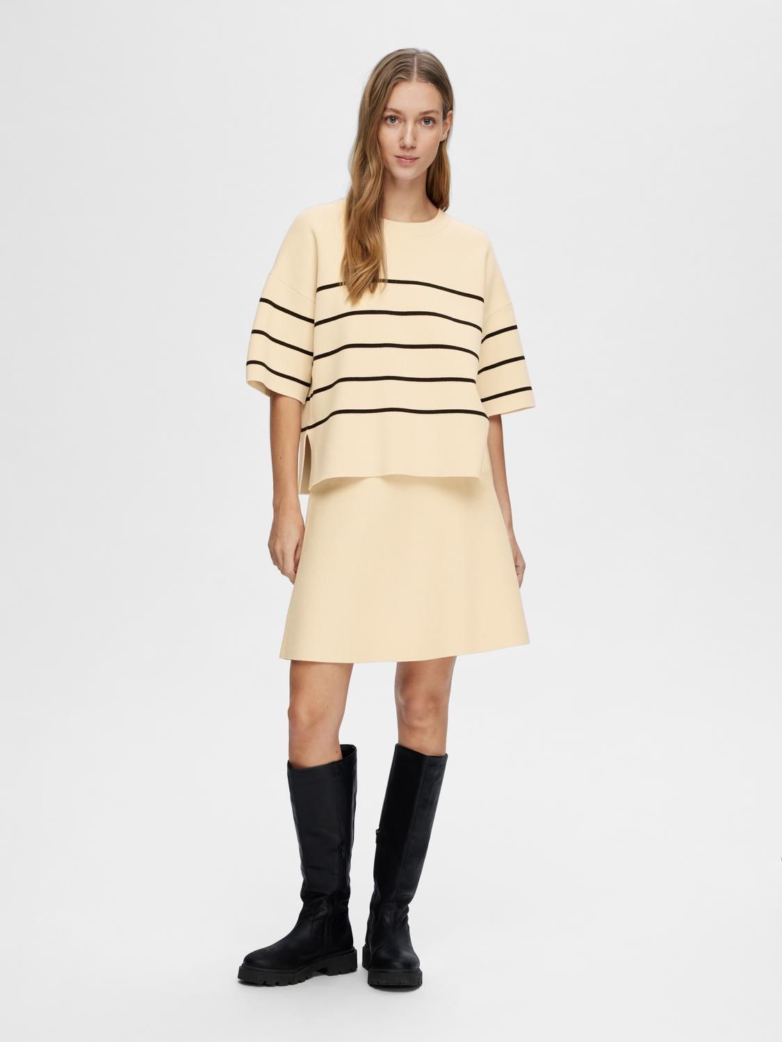 Liva genser med kort arm - Beige/ Birch