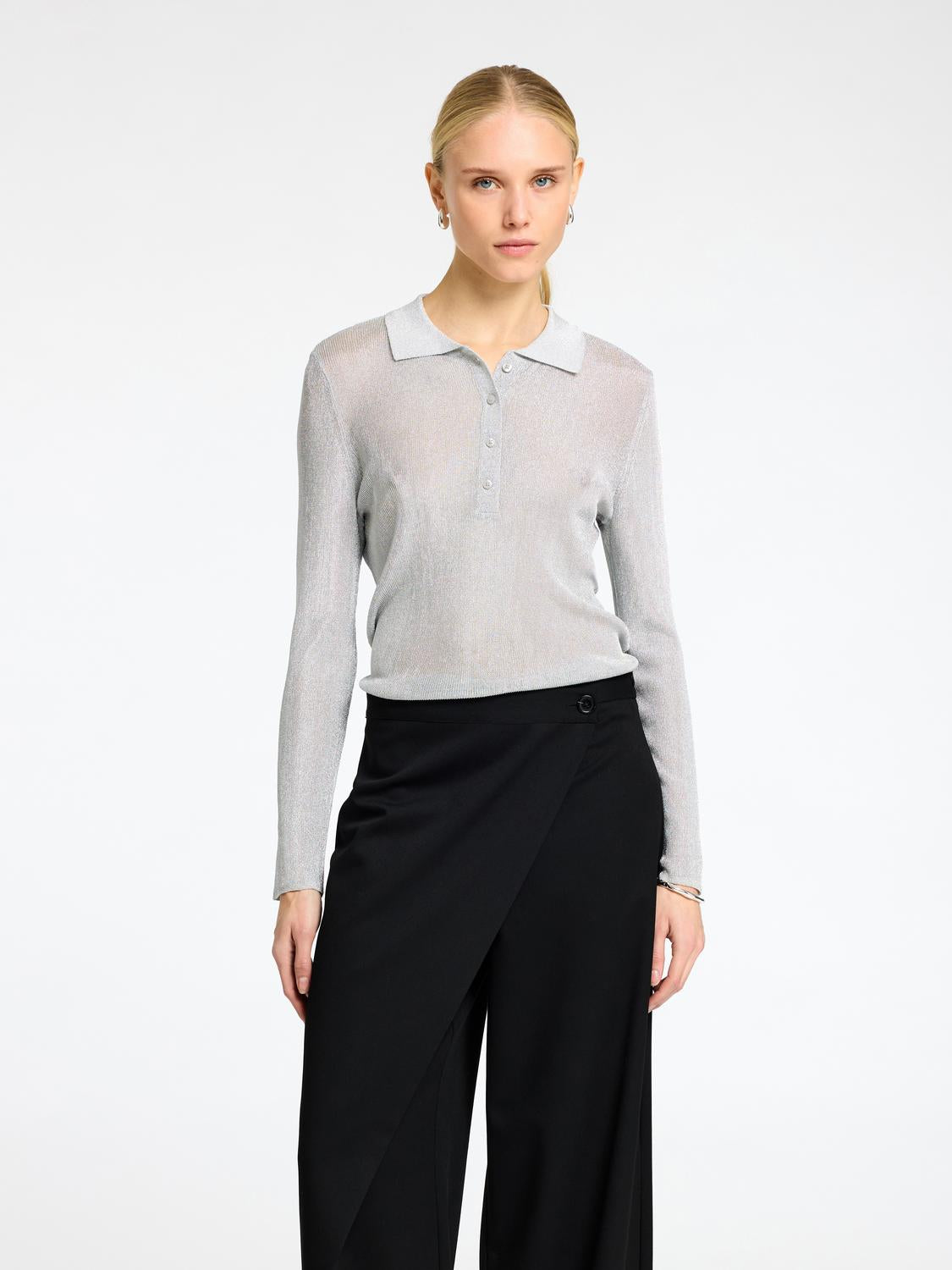 Dagni Strikket Polo-Skjorte - Sølv/ Silver