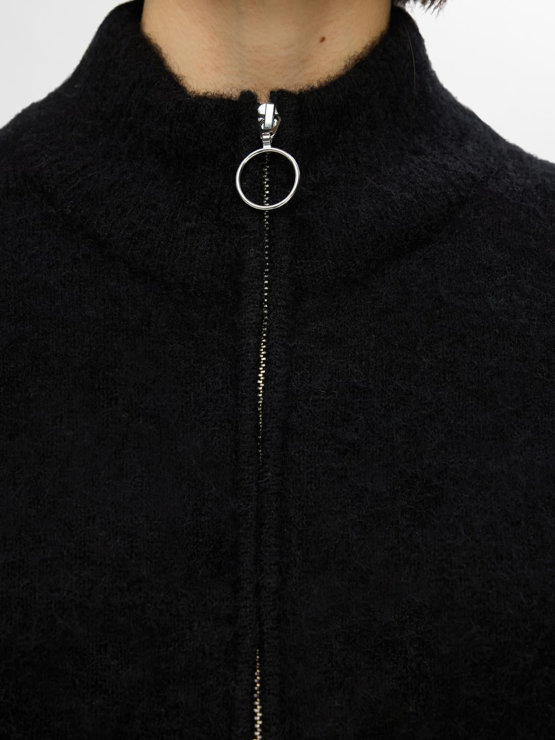 Sia Ras Zipper Strikket Cardigan - Sort/ Black