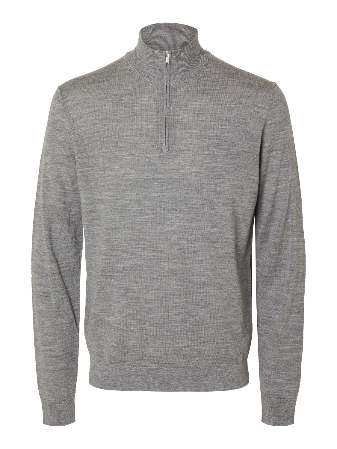 Tray Strikket Merino Half-Zip - Medium Grey Melange