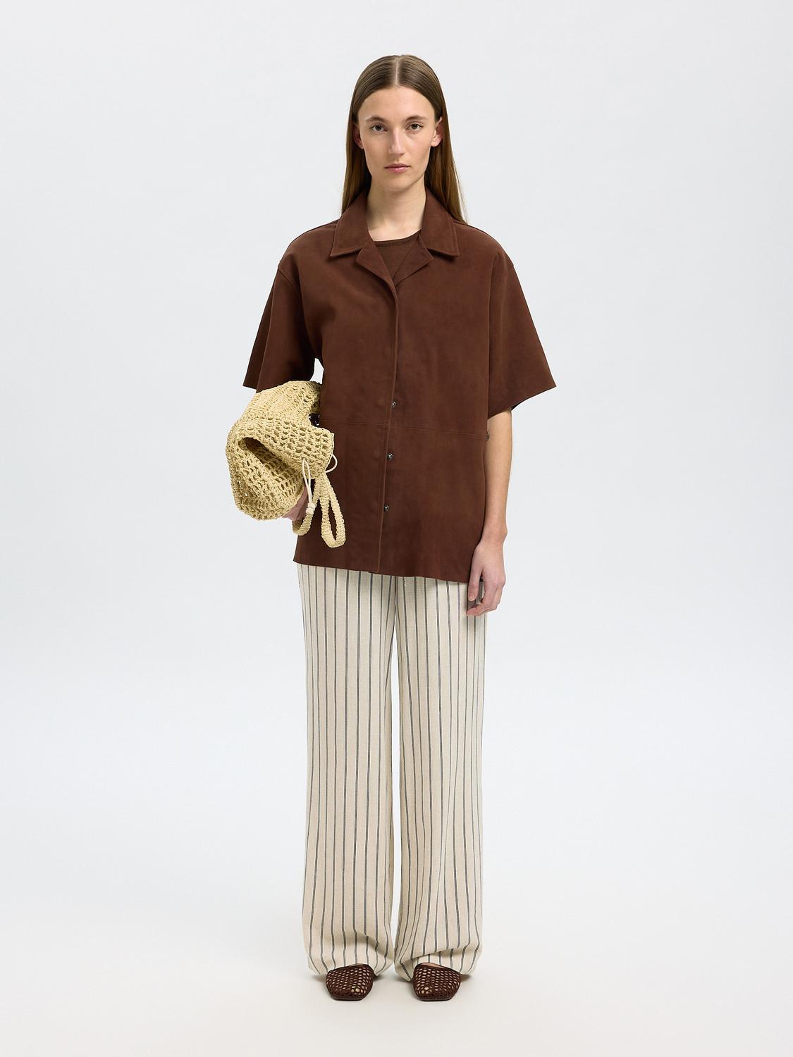 Viva Gulia Stripete Lin Bukser - Beige/ Sandshell