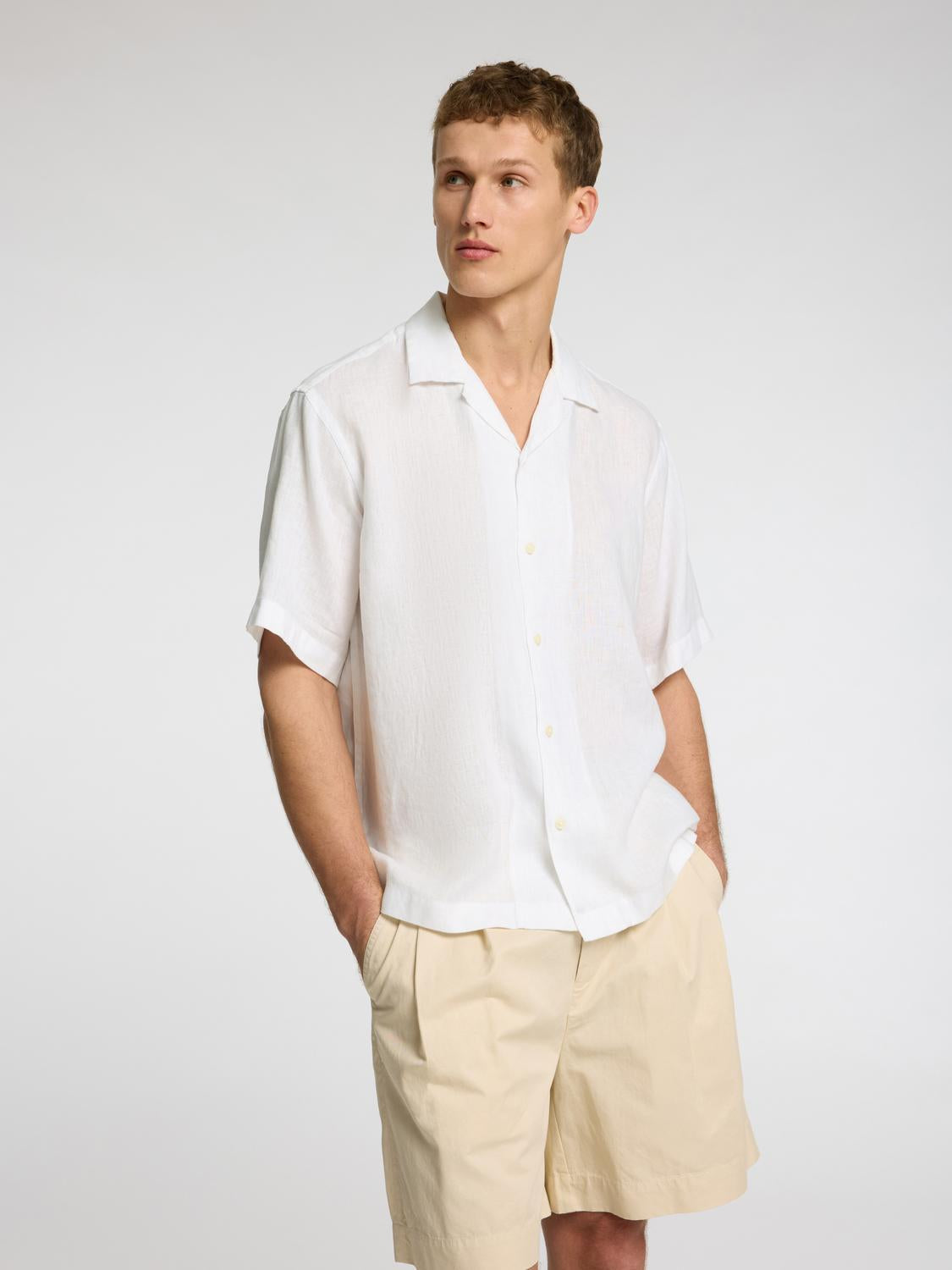 Kylan Kort Arm Linskjorte - Hvit/ White