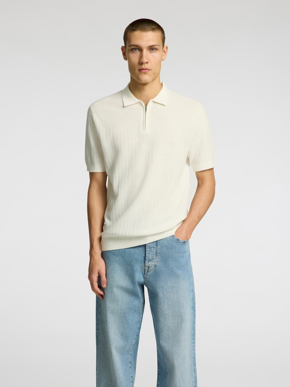 Cran Strikket Half Zip - Beige/ Egret