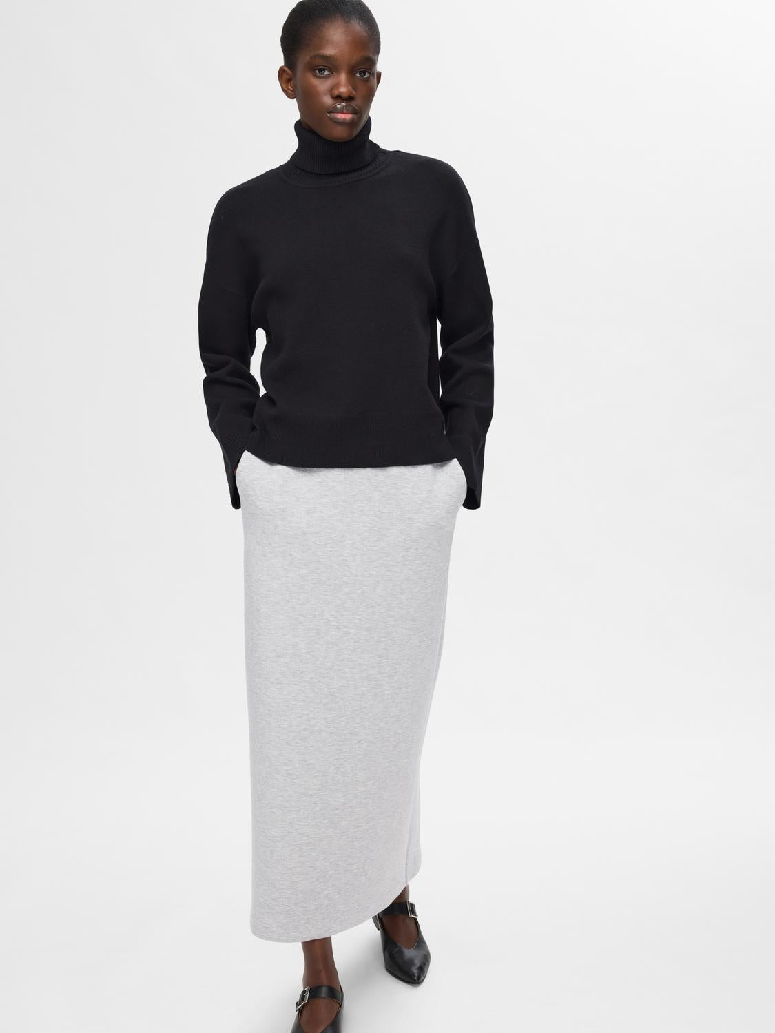 Jamila Midi Skjørt - Grå/ Light Grey Melange