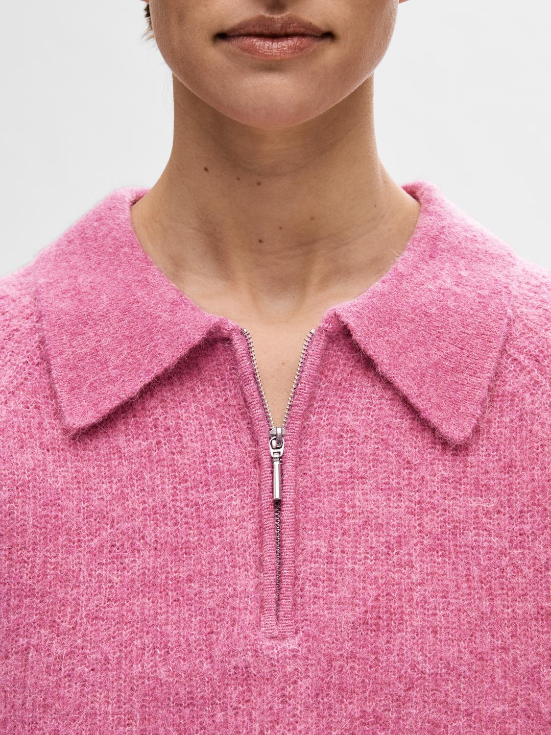 Sia Mynte half zip genser med krage - Rosa/ Phlox Pink