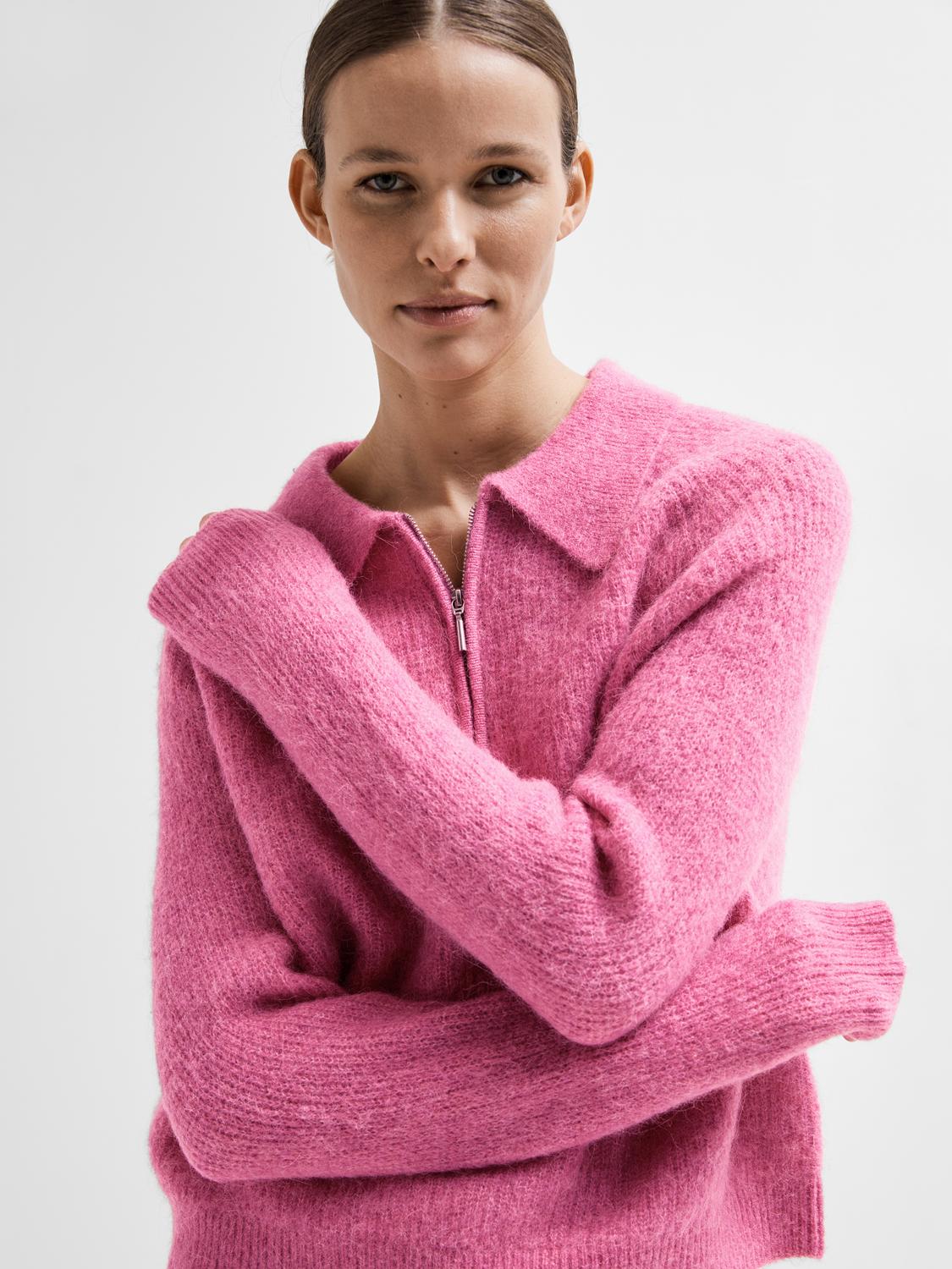 Sia Mynte half zip genser med krage - Rosa/ Phlox Pink