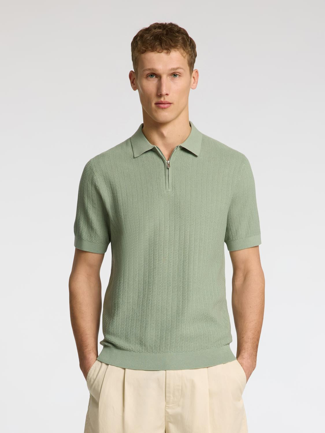 Cran Strikket Half Zip - Grønn/ Iceberg Green