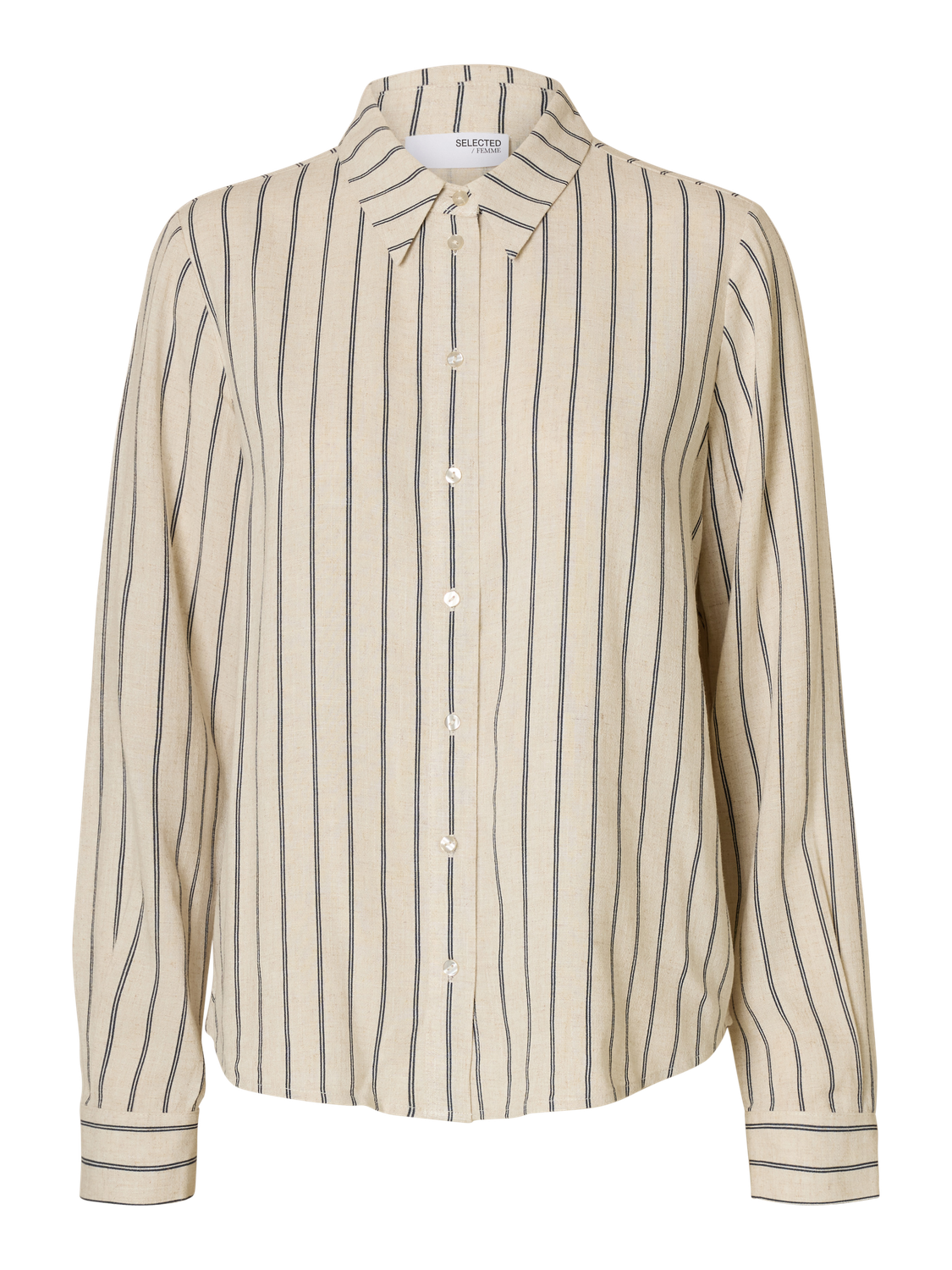 Viva Stripete Lin Skjorte - Beige/ Sandshell