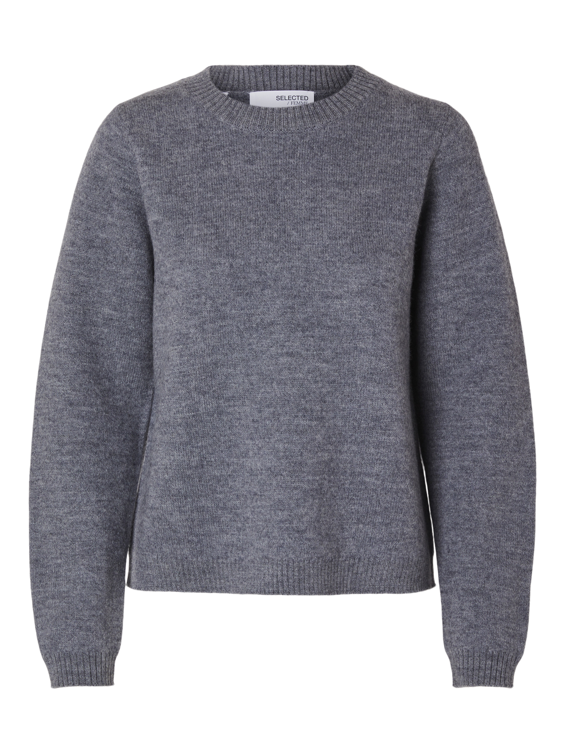 Ana Strikket O-Neck Genser - Medium Grey Melange