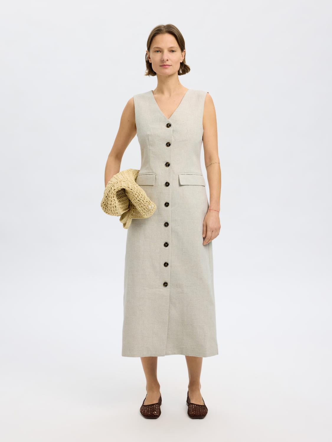 Venja Lang LIn Kjole - Beige/ Nomad