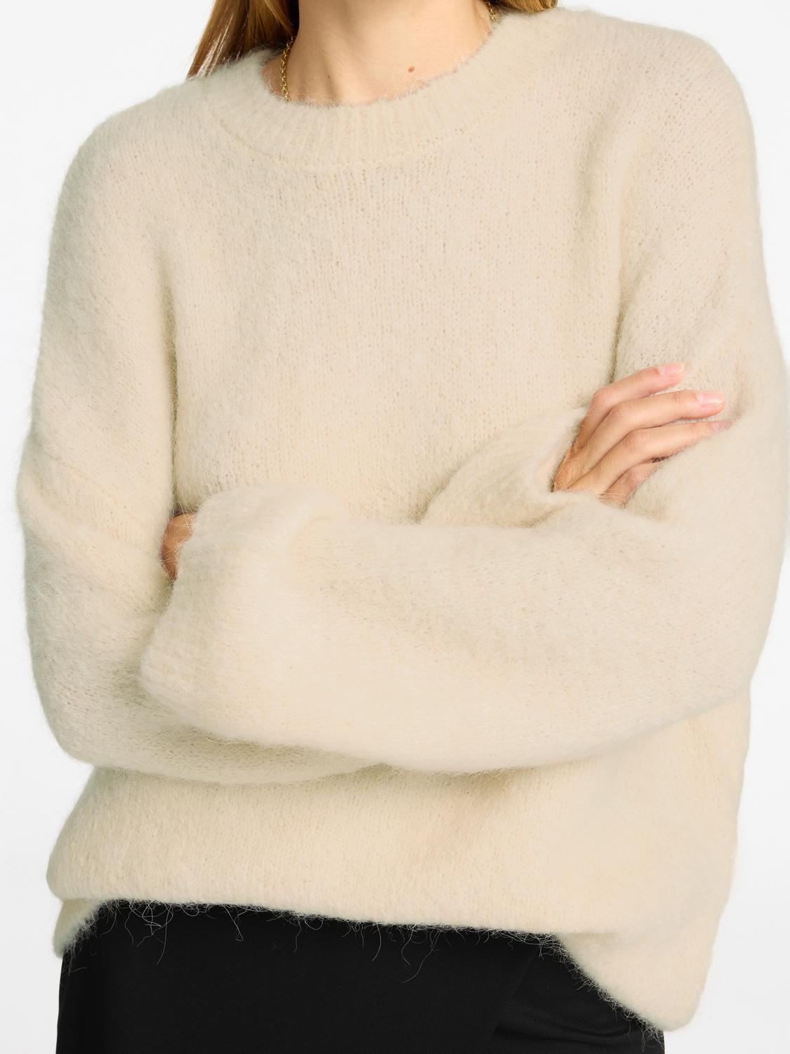 Gabella Strikket O-neck Genser - Beige/ Birch