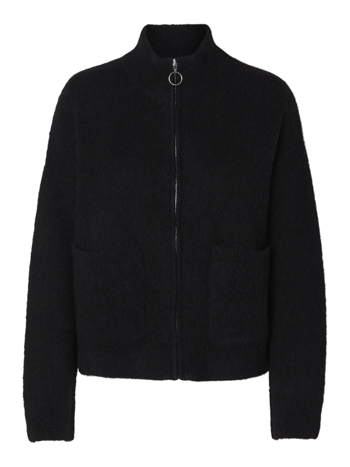 Sia Ras Zipper Strikket Cardigan - Sort/ Black