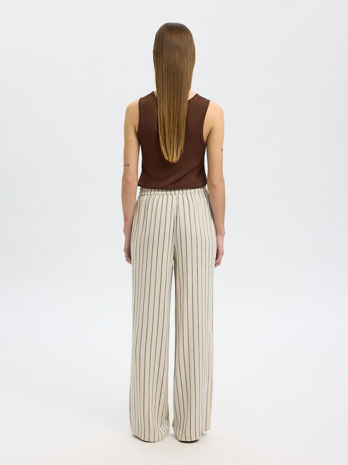 Viva Gulia Stripete Lin Bukser - Beige/ Sandshell