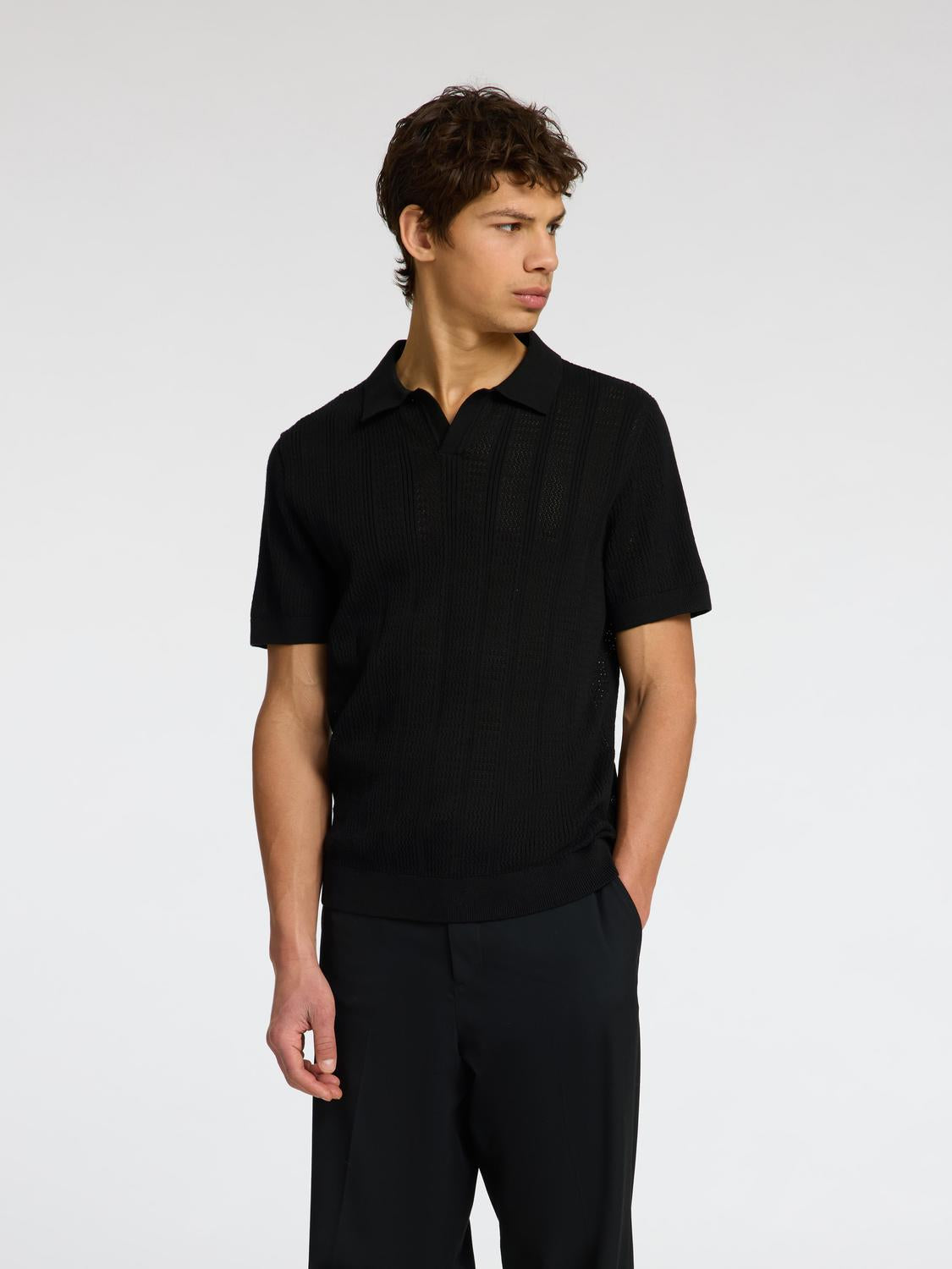 Wells Strikket Polo T-skjorte - Black