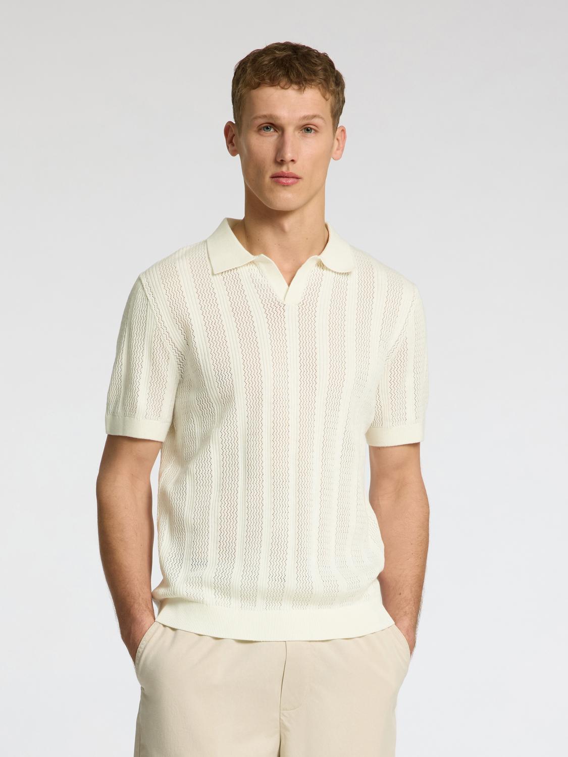 Wells Strikket Polo T-skjorte - Beige/ Egret