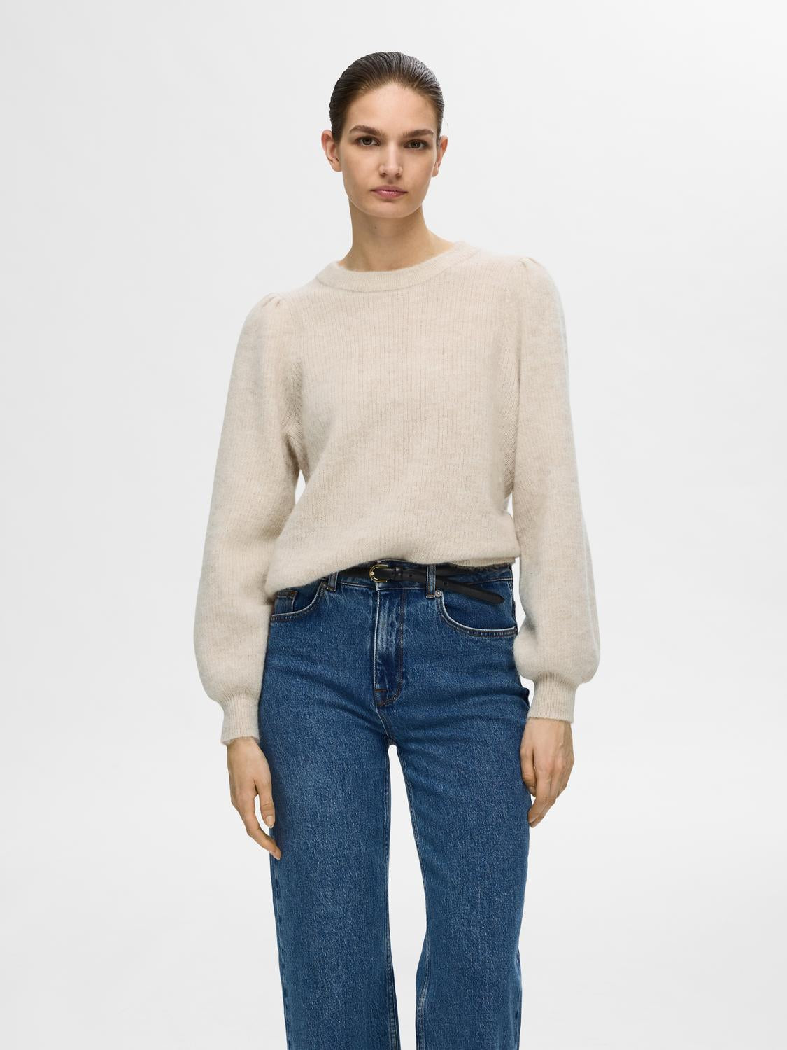 Lulu Rib O-neck - Beige/ Birch