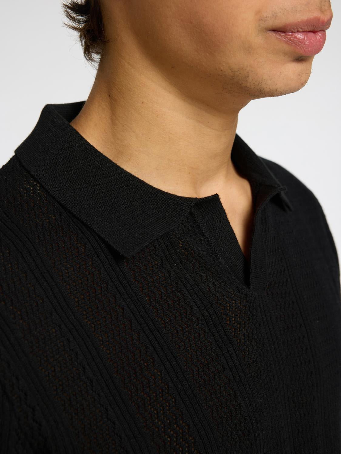 Wells Strikket Polo T-skjorte - Black