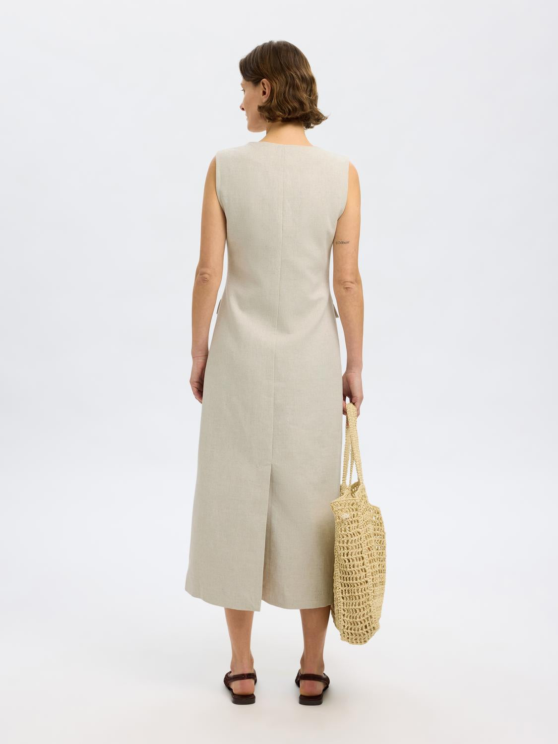 Venja Lang LIn Kjole - Beige/ Nomad