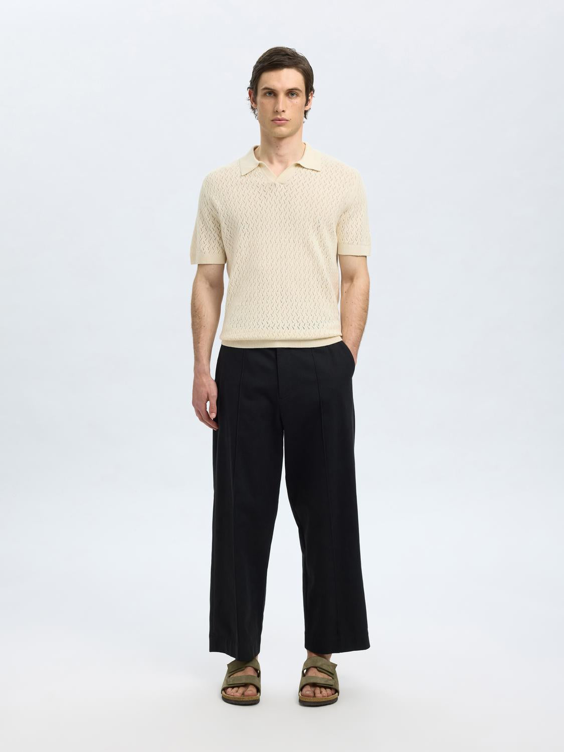 Lino Kort Arm Topp - Beige/ Egret