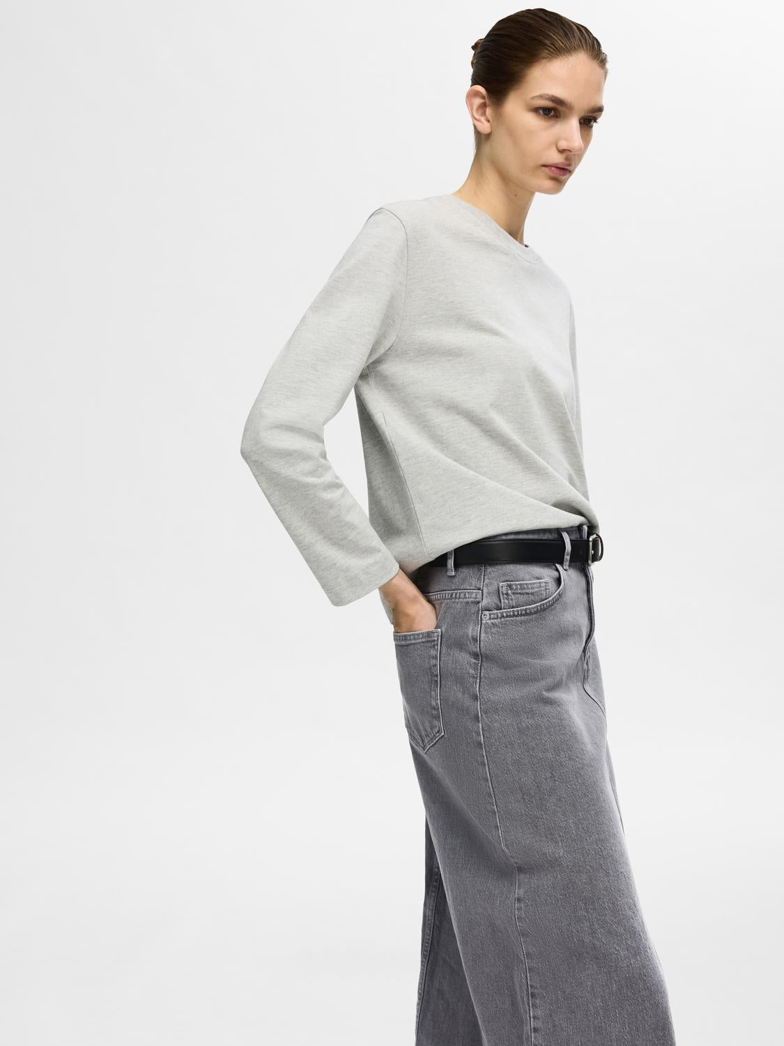 Krista Gerda Skjørt - Grå/ Light Grey Denim