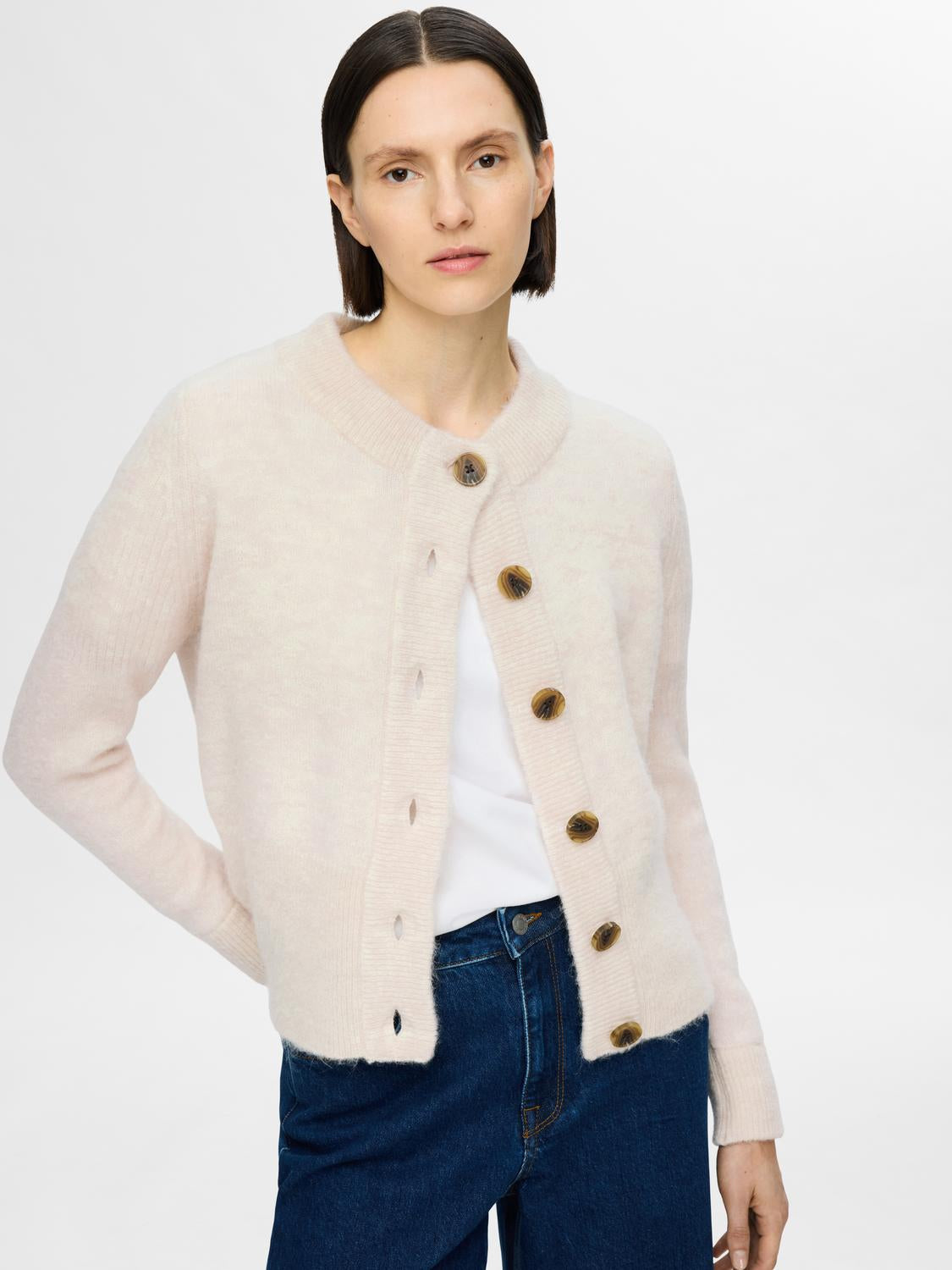 Sia Ras Strikket Cardigan - Beige/ Birch