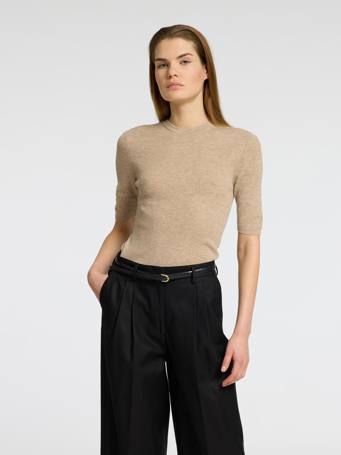 Ingrid Strikket Topp - Beige/ Island Fossil