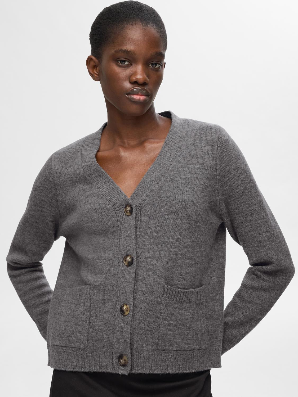 Ana Strikket Cardigan - Medium Grey Melange
