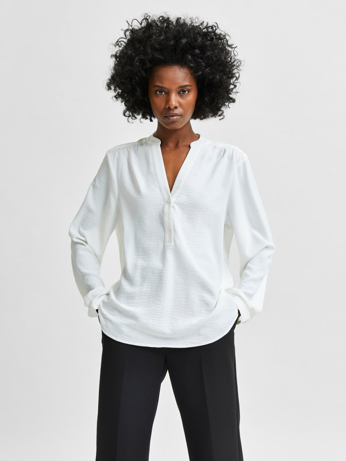 SELECTED FEMME -  MIVIA BLUSE- HVIT