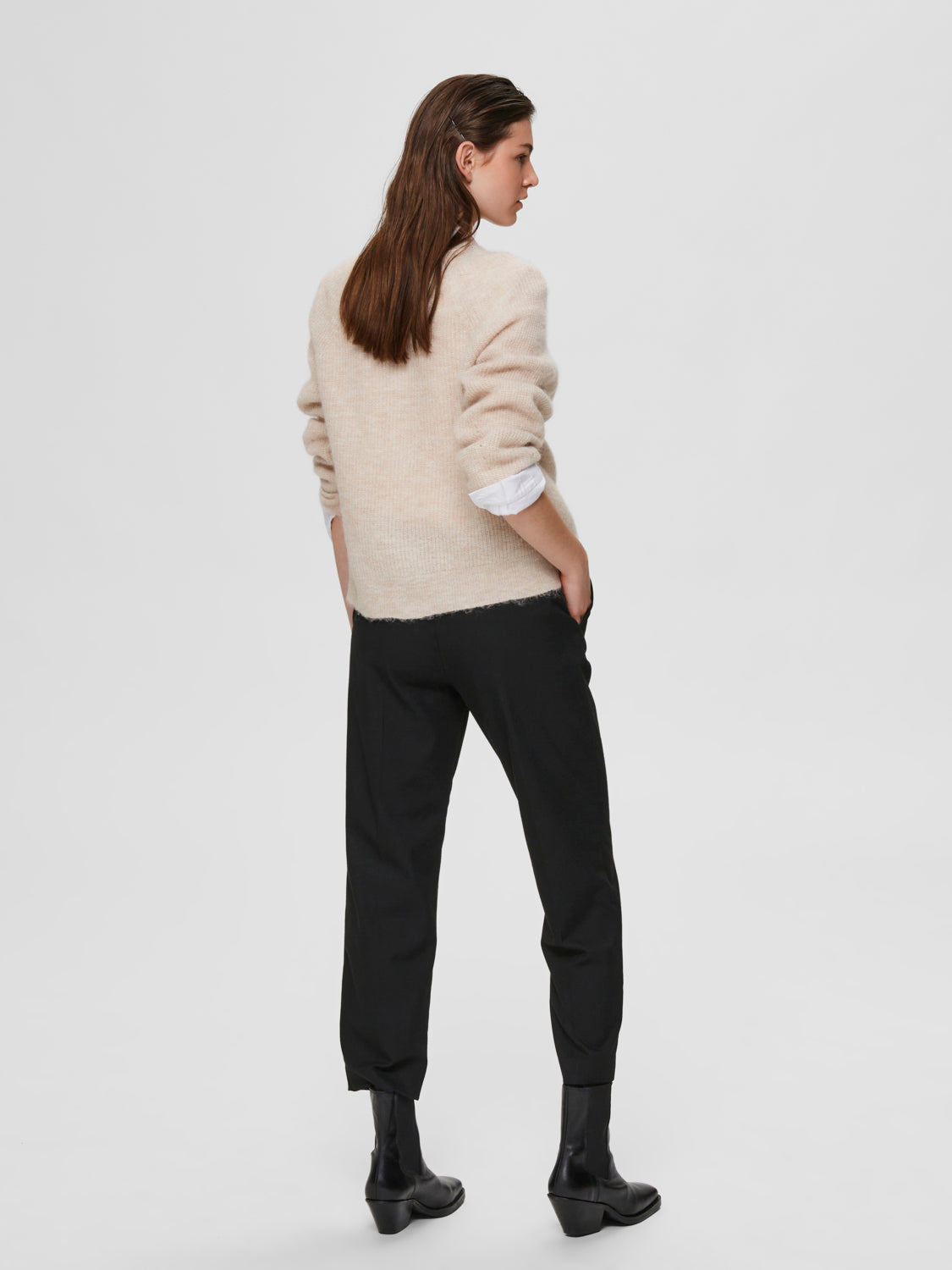 Lulu kort ullcardigan - Beige/ Birch
