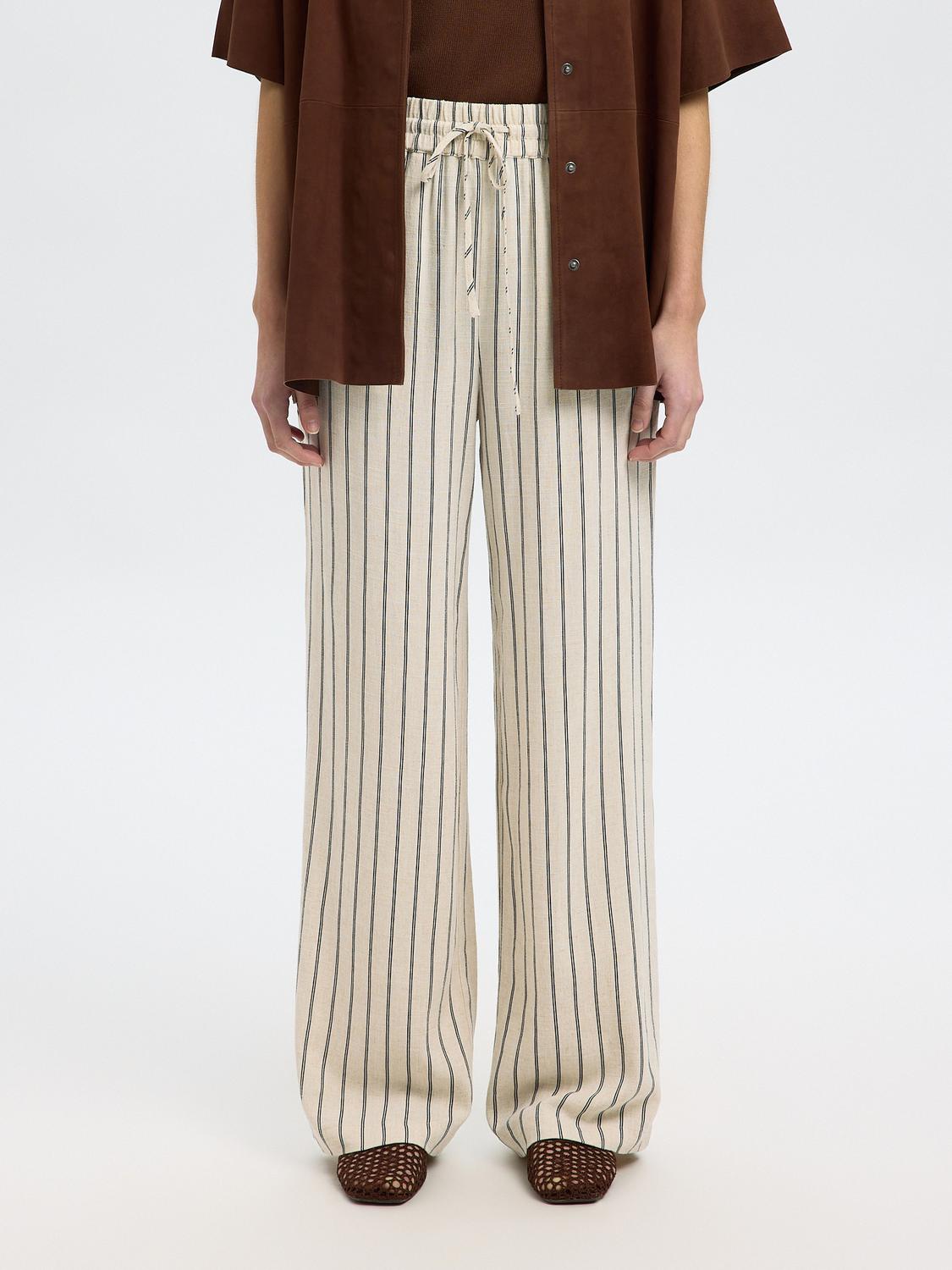 Viva Gulia Stripete Lin Bukser - Beige/ Sandshell