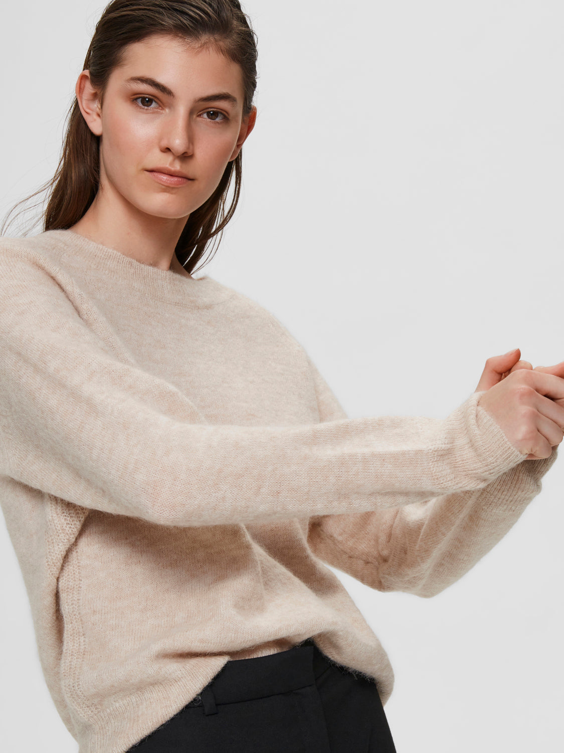 Lulu O-Neck Strikket Genser - Beige/ Birch