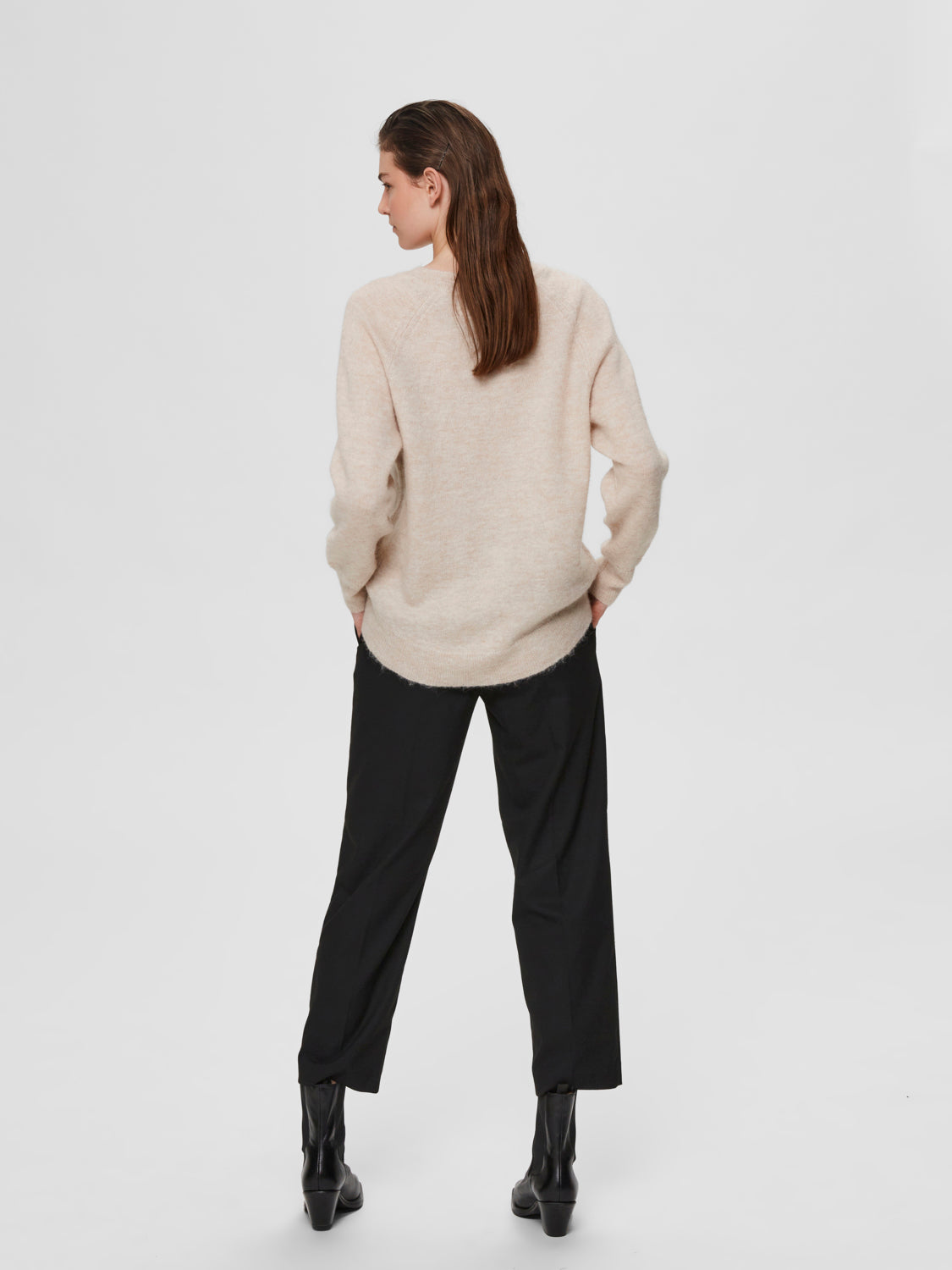 Lulu O-Neck Strikket Genser - Beige/ Birch