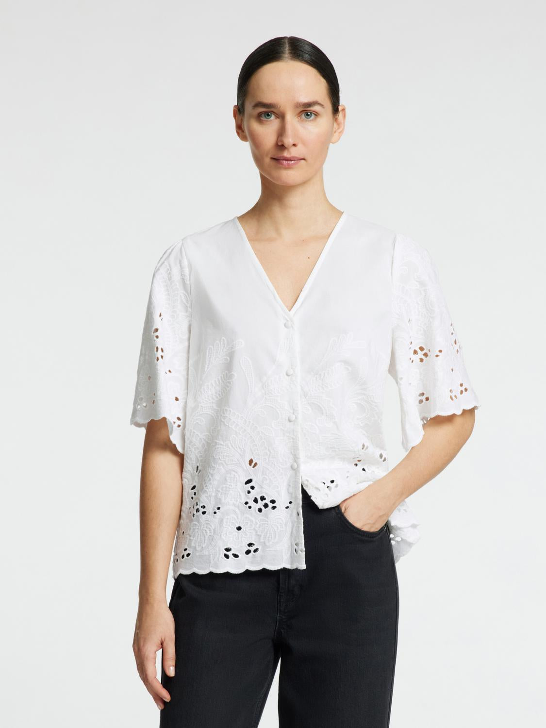 Dahlia Kort Arm Skjorte - Hvit Bright White