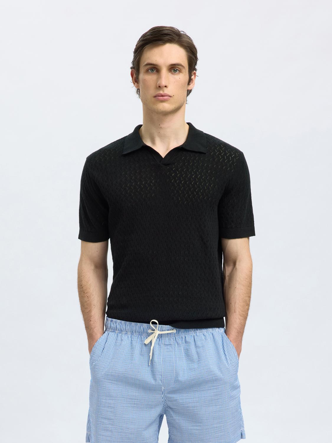 Lino Kort Arm Topp - Sort/ Black