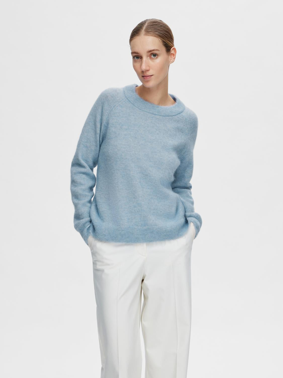 Lulu O-Neck Strikket Genser - Blå/ Cashmere Blue