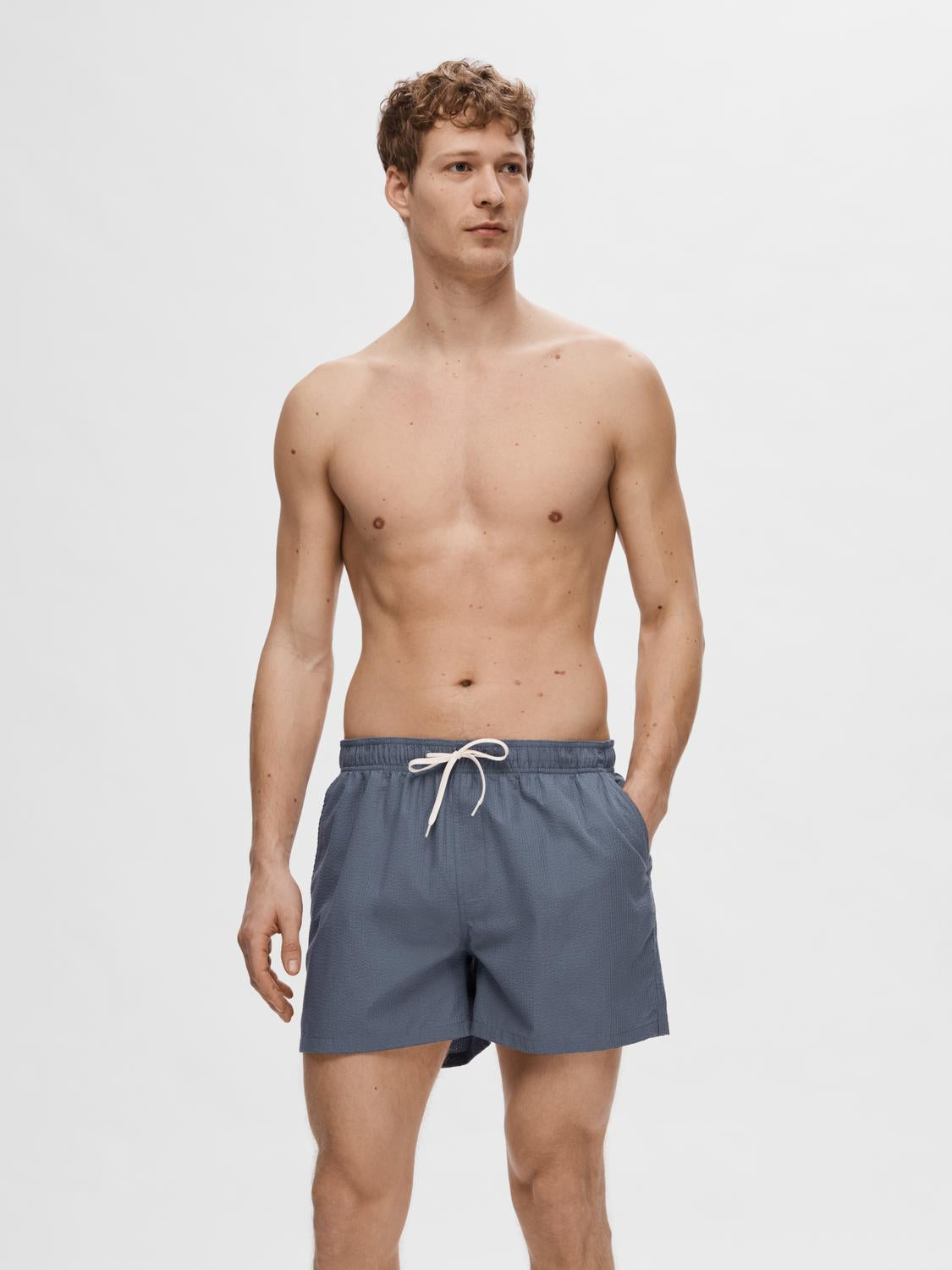 Cooper Seersucker Bade Shorts  - Blå/ Bering Sea