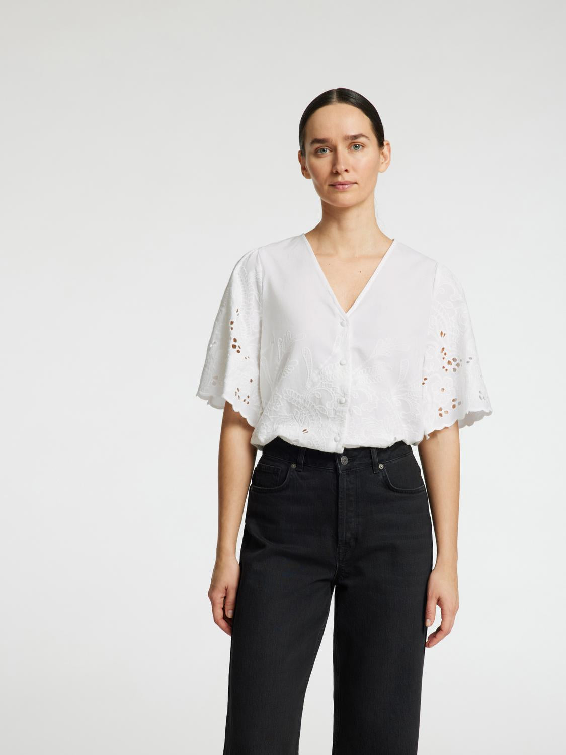 Dahlia Kort Arm Skjorte - Hvit Bright White