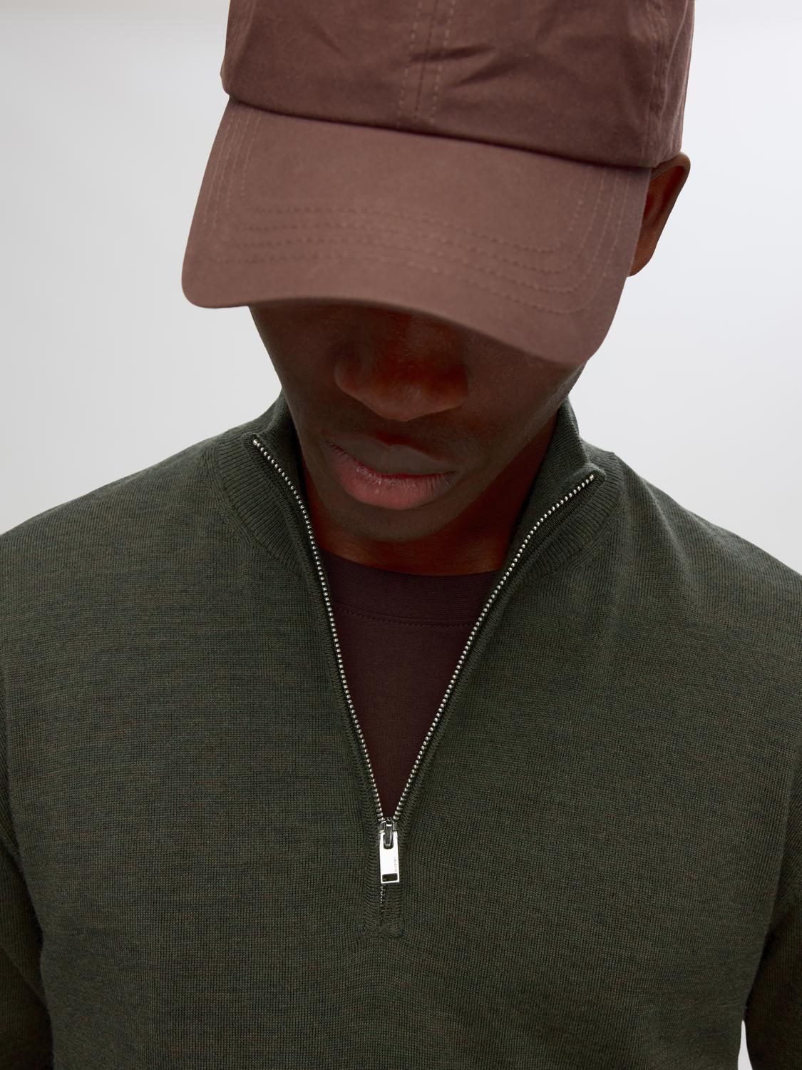 Tray Strikket Merino Half-Zip - Forest Night